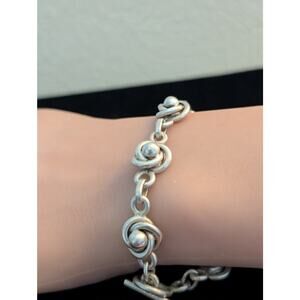 Vintage Stamped Mexico 925 Sterling Silver Love Knot Toggle Clasp Bracelet